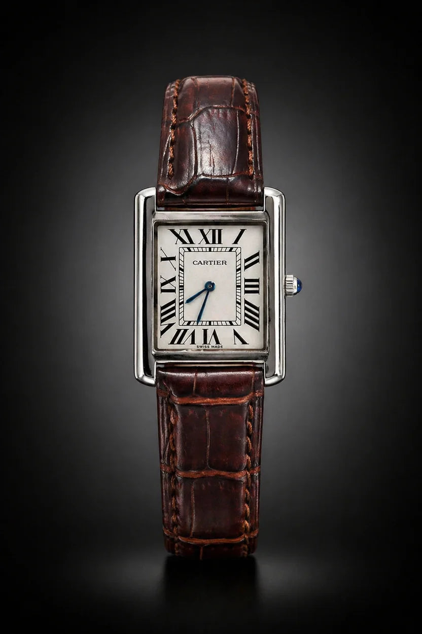 Luxury Tank Style Leather Strap Watch