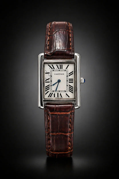 Luxury Tank Style Leather Strap Watch