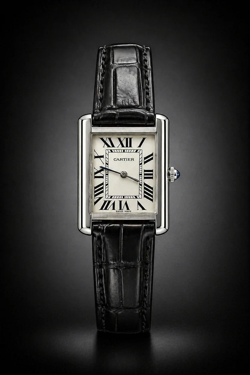 Luxury Tank Style Leather Strap Watch