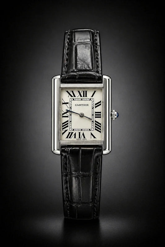 Luxury Tank Style Leather Strap Watch