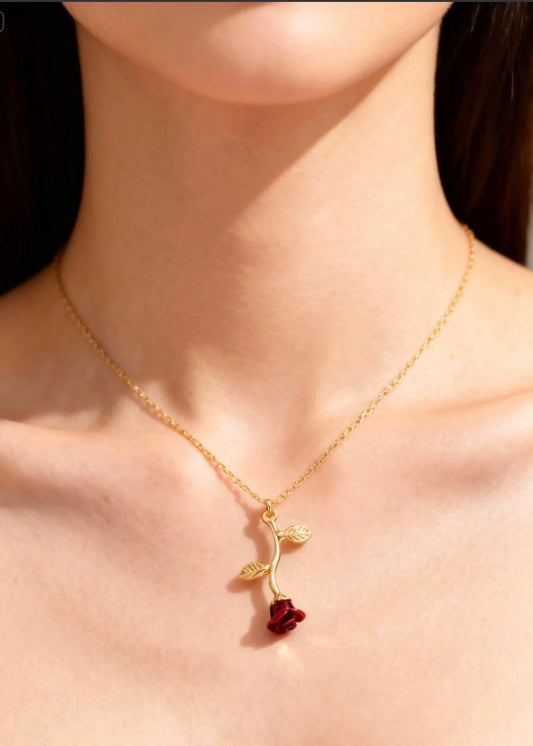 Falling Rose Pendant Necklace