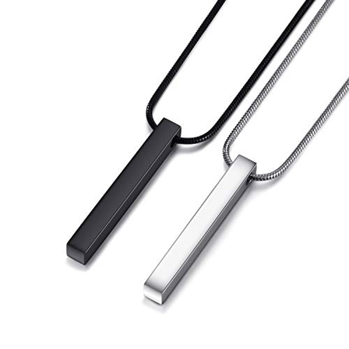 Stainless Steel Black Vertical Bar Necklace/Locket/Chain for Men/Boys
