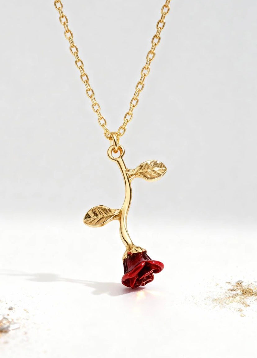 Falling Rose Pendant Necklace