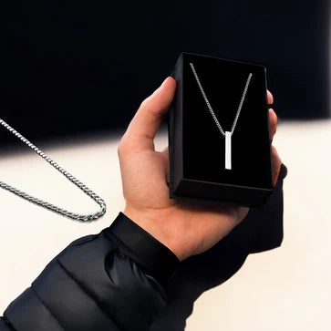 Stainless Steel Black Vertical Bar Necklace/Locket/Chain for Men/Boys