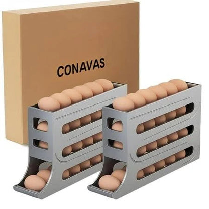Egg Holder for Fridge, 4 Tiers Automatic Egg Rolling Dispenser, Space Saving Egg Tray for Refrigerator, Holds 30 Eggs