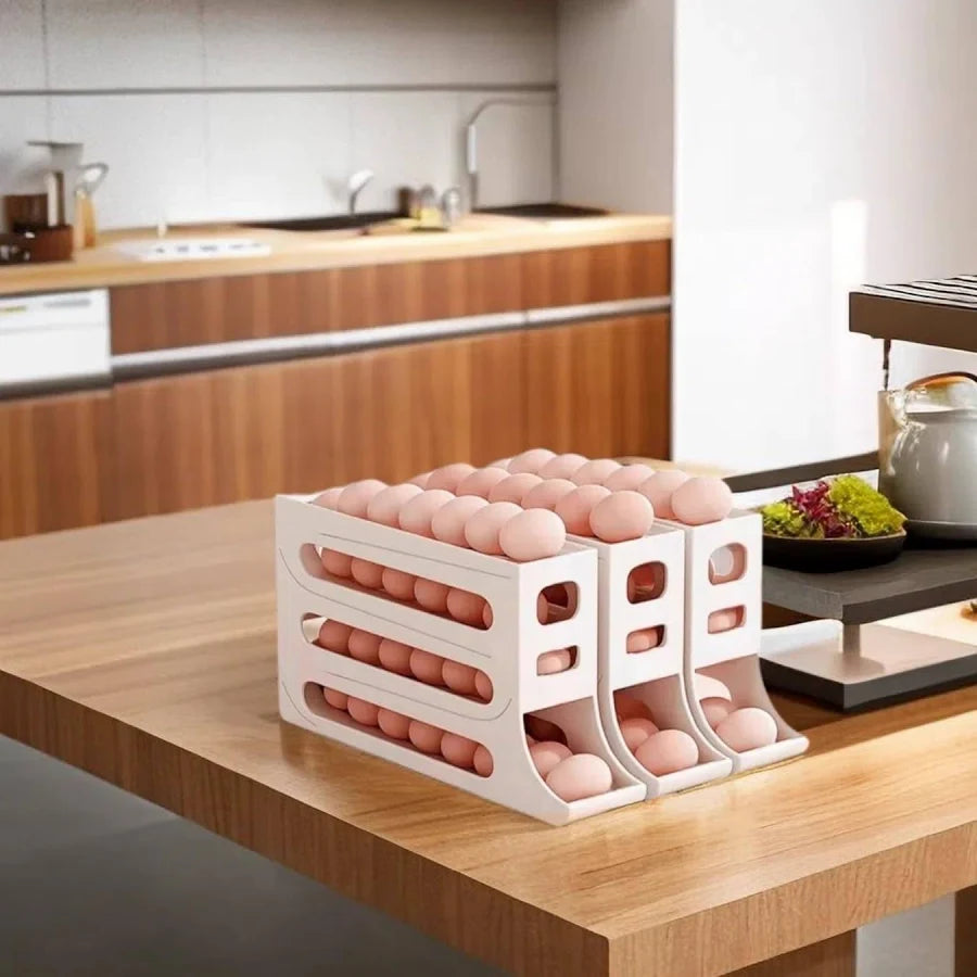 Egg Holder for Fridge, 4 Tiers Automatic Egg Rolling Dispenser, Space Saving Egg Tray for Refrigerator, Holds 30 Eggs