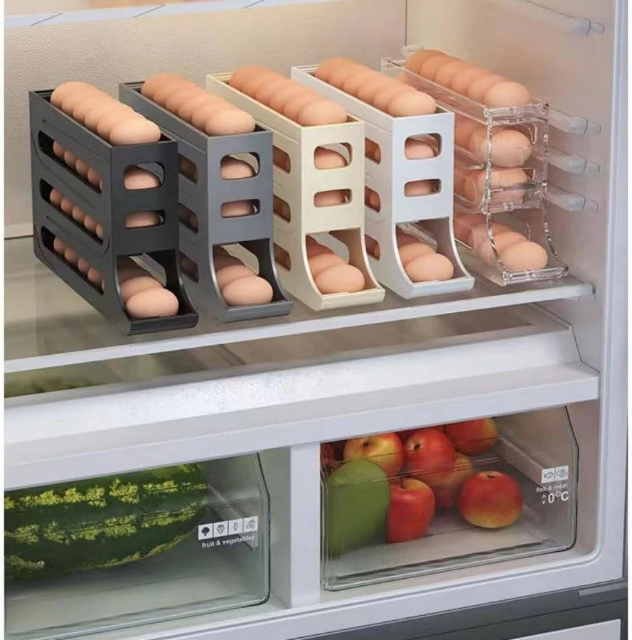 Egg Holder for Fridge, 4 Tiers Automatic Egg Rolling Dispenser, Space Saving Egg Tray for Refrigerator, Holds 30 Eggs